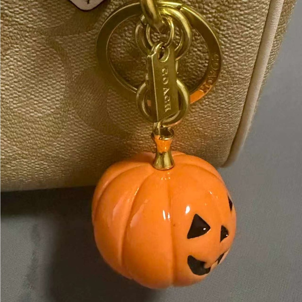 Coach Gold Shoulder Bag with Orange Pumpkin Charm - Picture 6 of 9